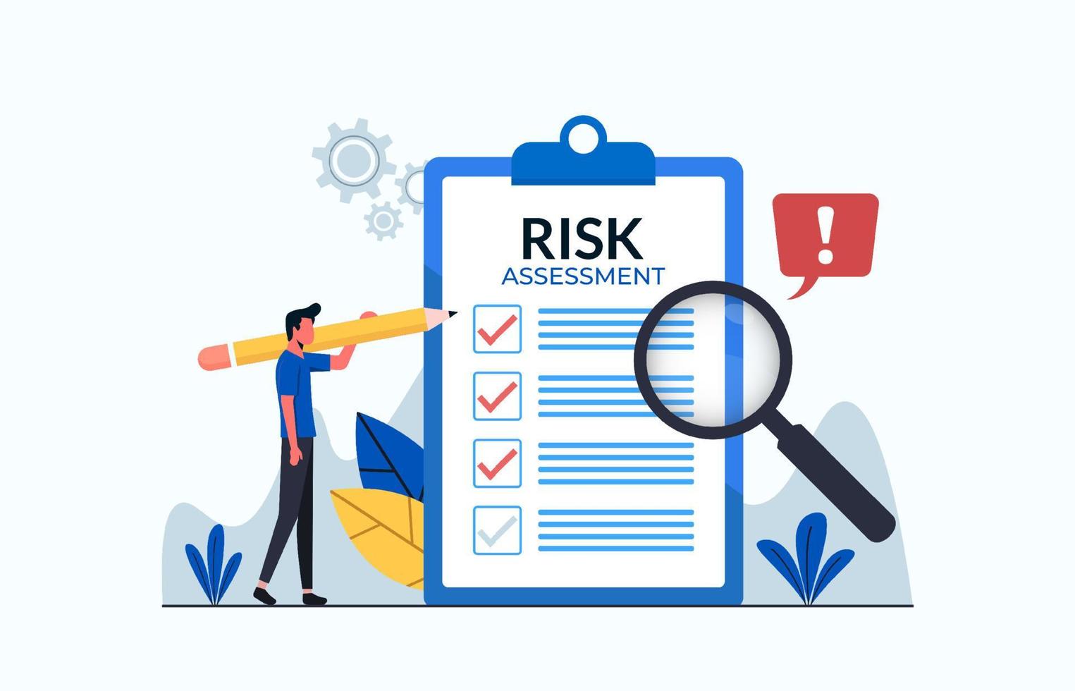 Risk assessment concept with form and magnifier vector illustration.