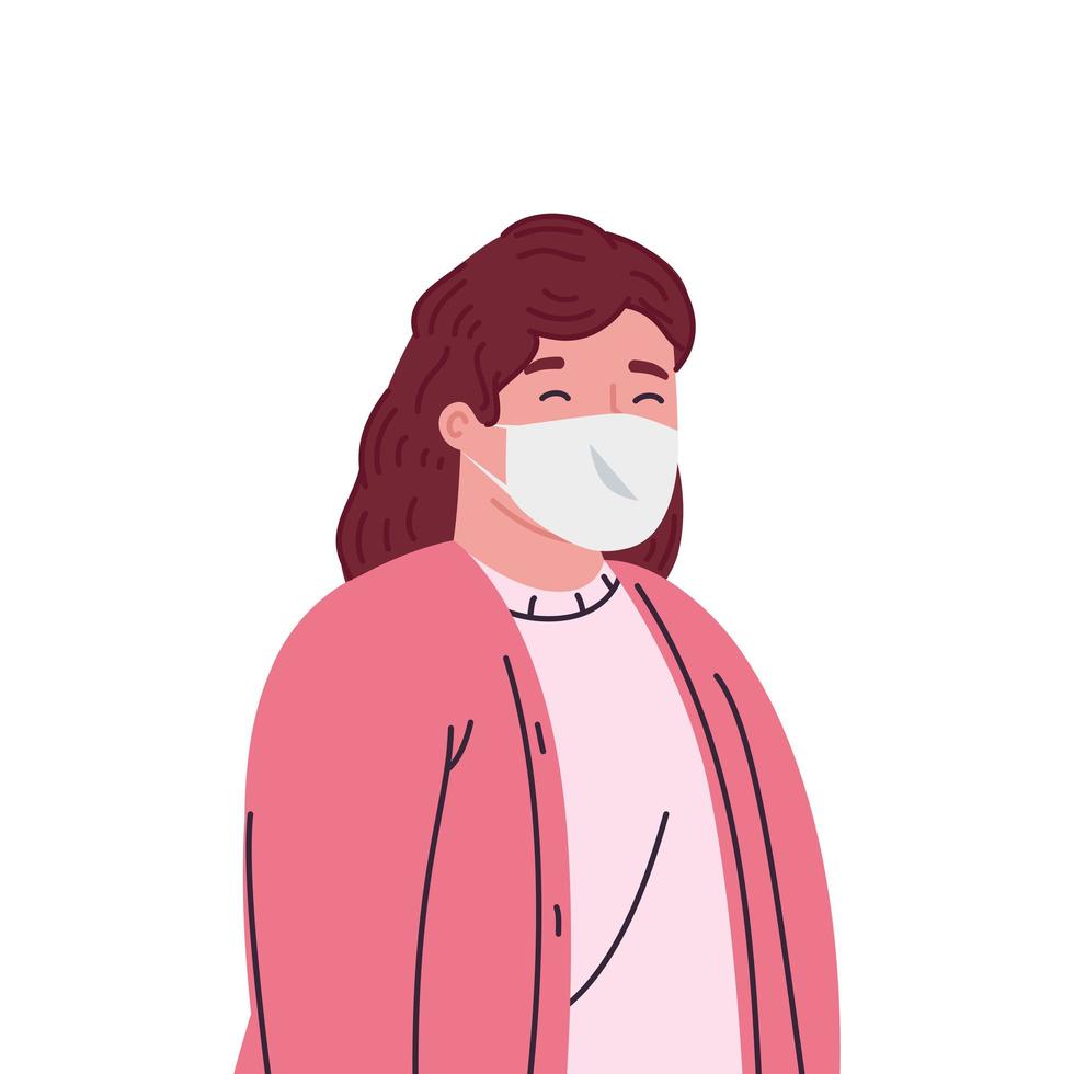 avatar de mujer con diseño de vector de máscara médica