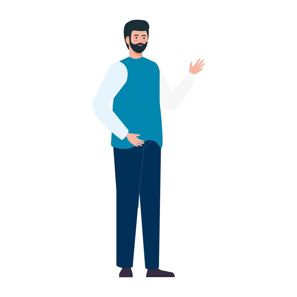 young man with beard handsome with casual clothes on white background vector