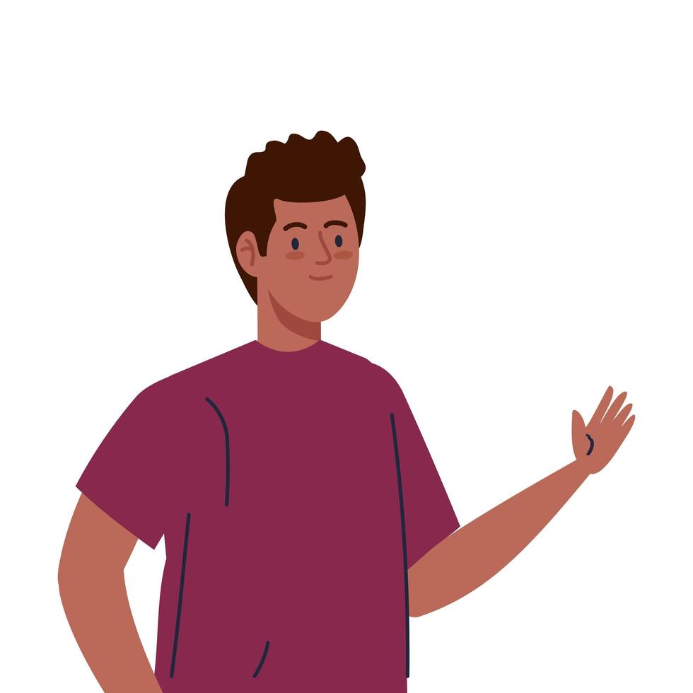 young man waving on white background vector