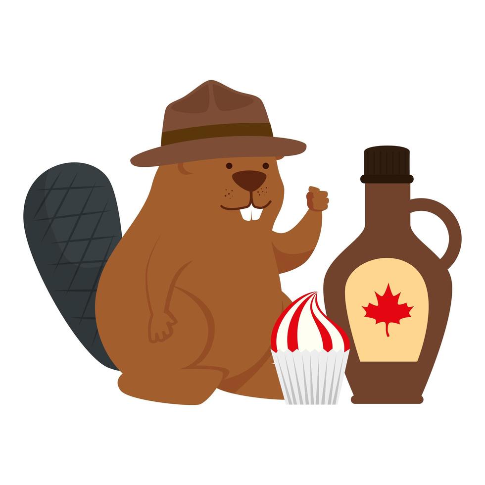 castor canadiense con jarabe de arce de feliz día de canadá diseño vectorial vector