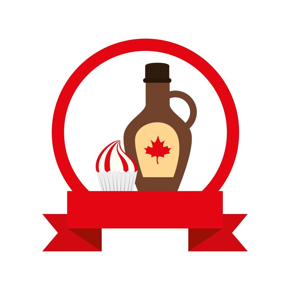 jarabe de arce canadiense y cupcake de diseño vectorial feliz día de canadá vector