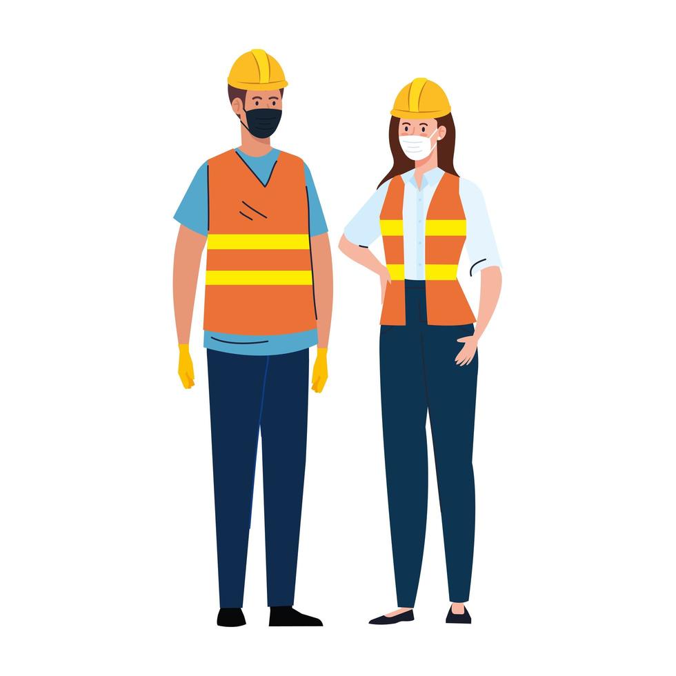 Female and male constructers with masks vector design