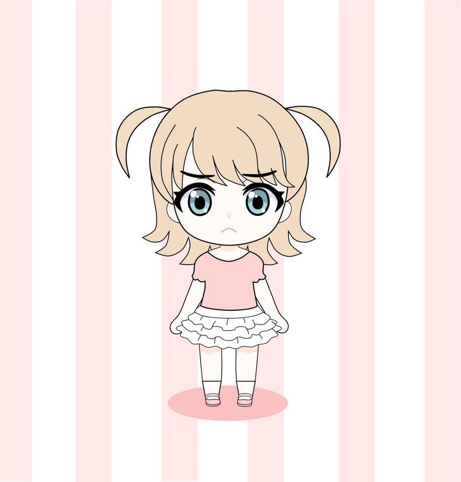 Cute Upset Anime Chibi Girl vector