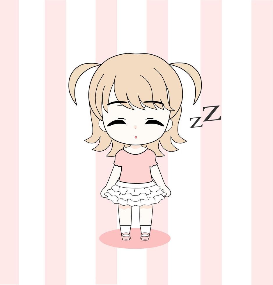 Cute Sleepy Anime Chibi Girl vector