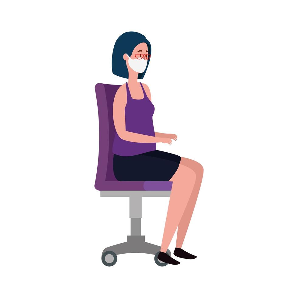 young woman using face mask sitting in chair vector