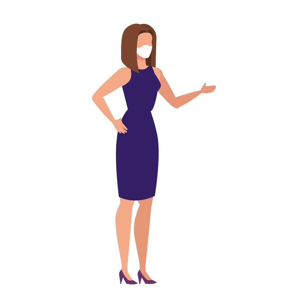 business woman using face mask isolated icon vector