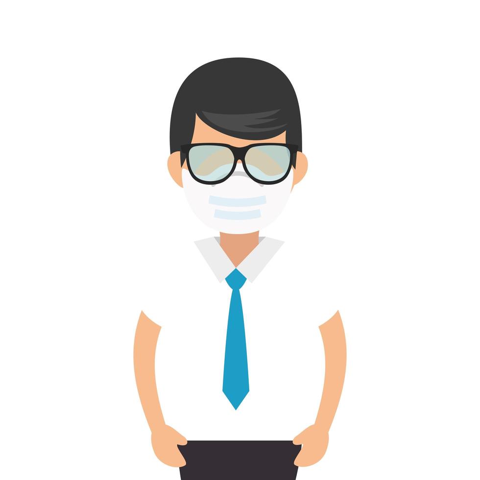 businessman using face mask isolated icon vector