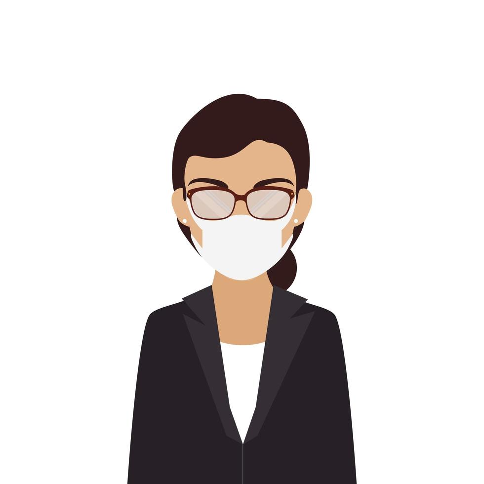 business woman using face mask with eyeglasses vector