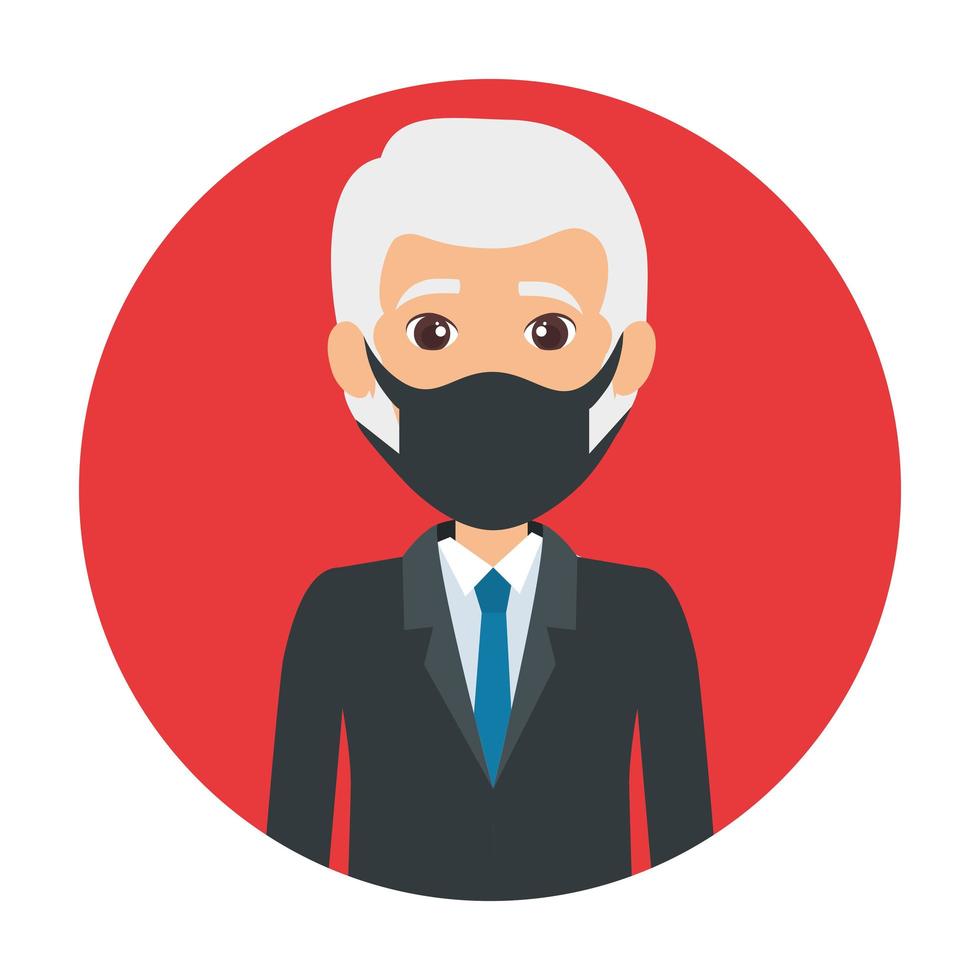 business old man using face mask isolated icon vector