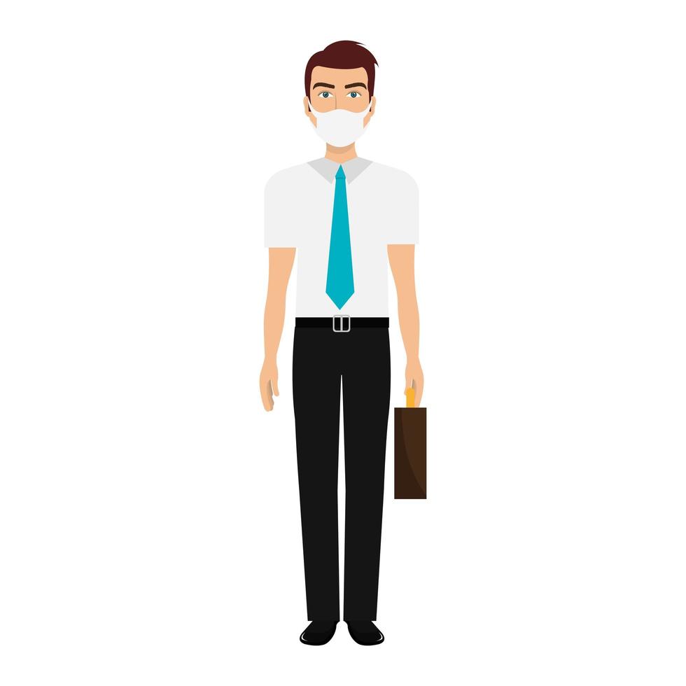 businessman using face mask isolated icon vector