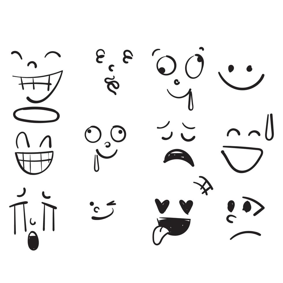 hand drawn doodle face reaction emotion illustration icon collection vector