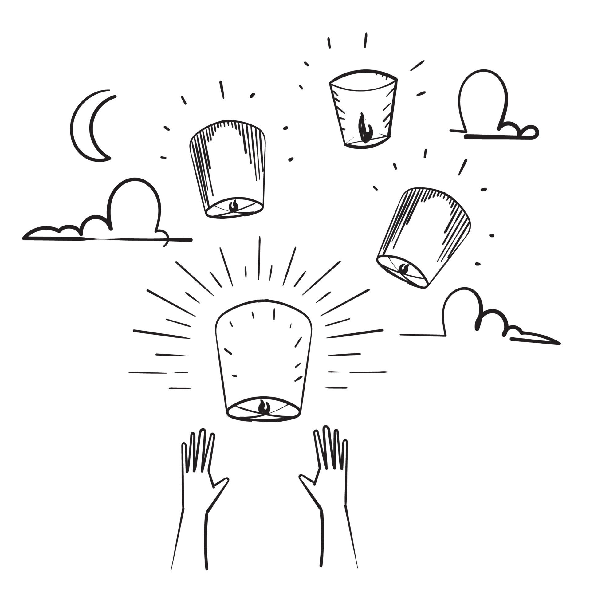 dibujado a mano doodle cielo linterna celebración festival ilustración