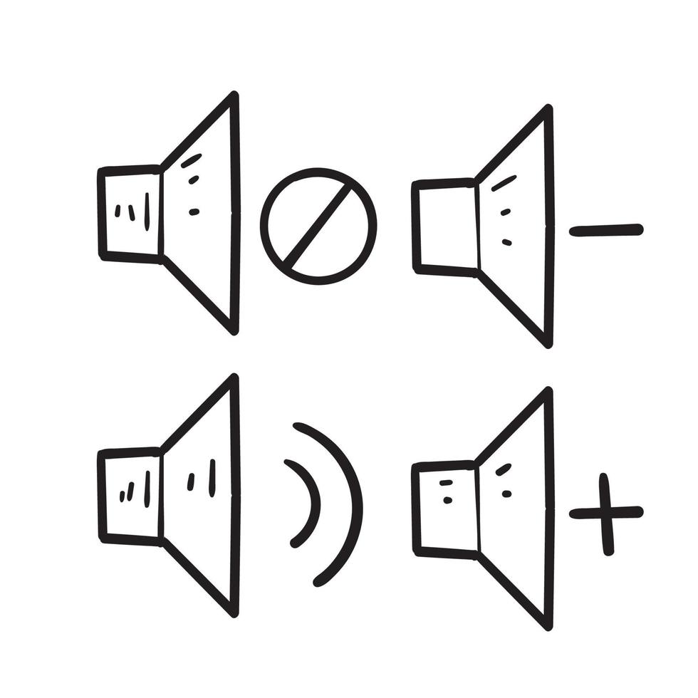 colección de ilustración de icono de silencio de volumen de doodle dibujado a mano hacia arriba y hacia abajo vector