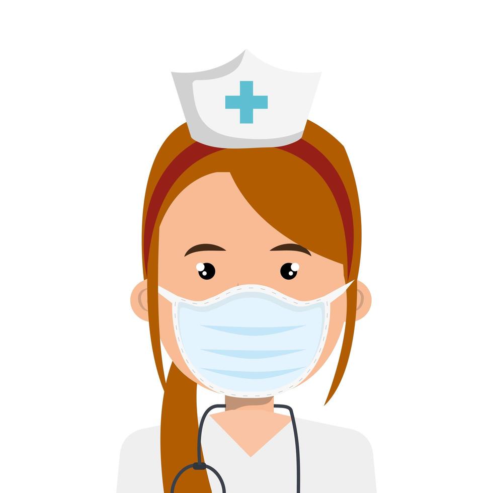 nurse professional using face mask with stethoscope vector