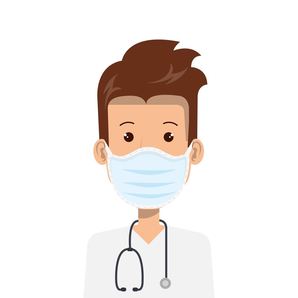 doctor male using face mask with stethoscope vector