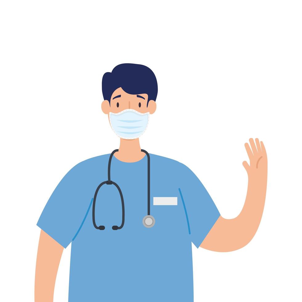 male paramedic using face mask with stethoscope vector