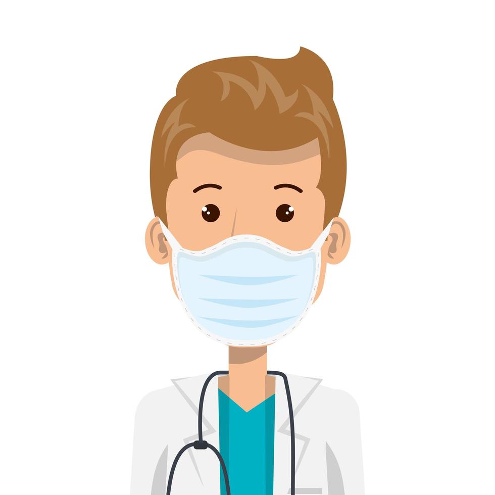 doctor male using face mask with stethoscope vector