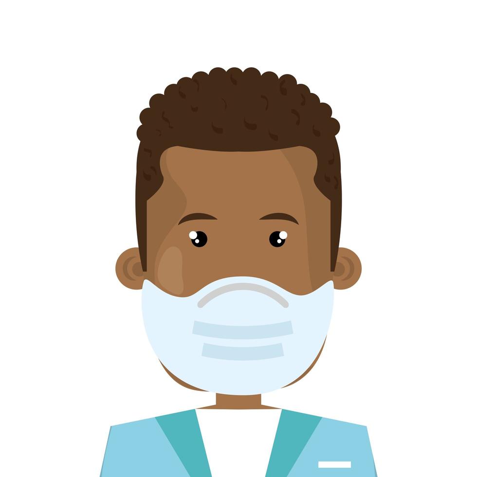 male afro paramedic using face mask isolated icon vector