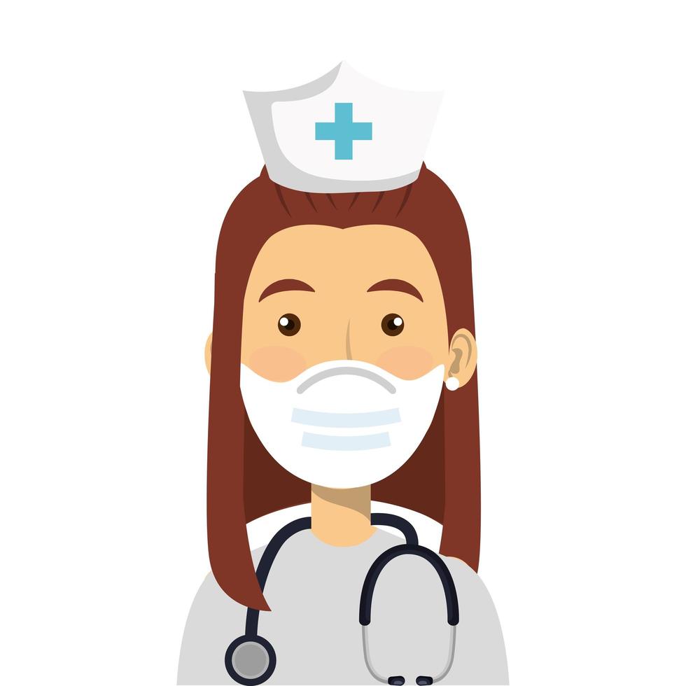 nurse professional using face mask with stethoscope vector