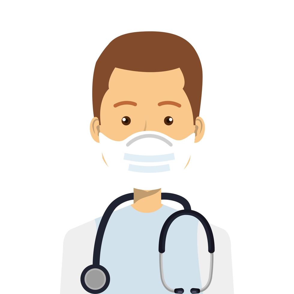 doctor male using face mask with stethoscope vector