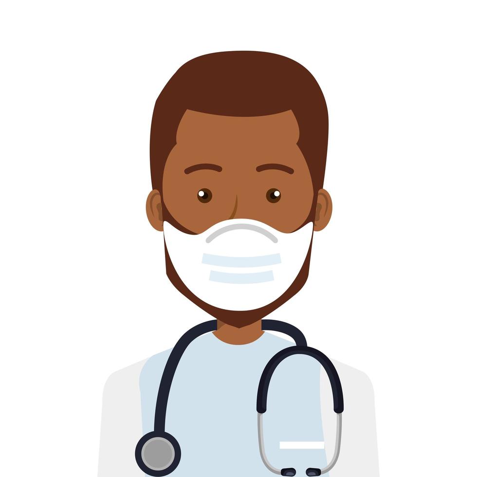 doctor male afro using face mask with stethoscope vector