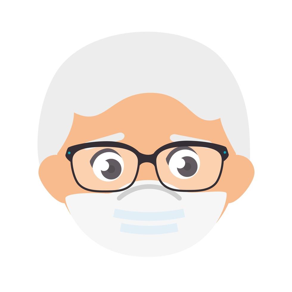 face of old man using face mask isolated icon vector