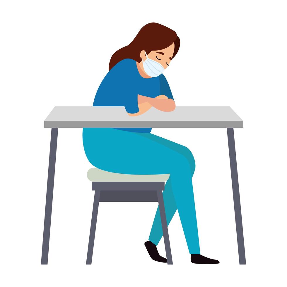 female paramedic sleeping on desk using face mask vector