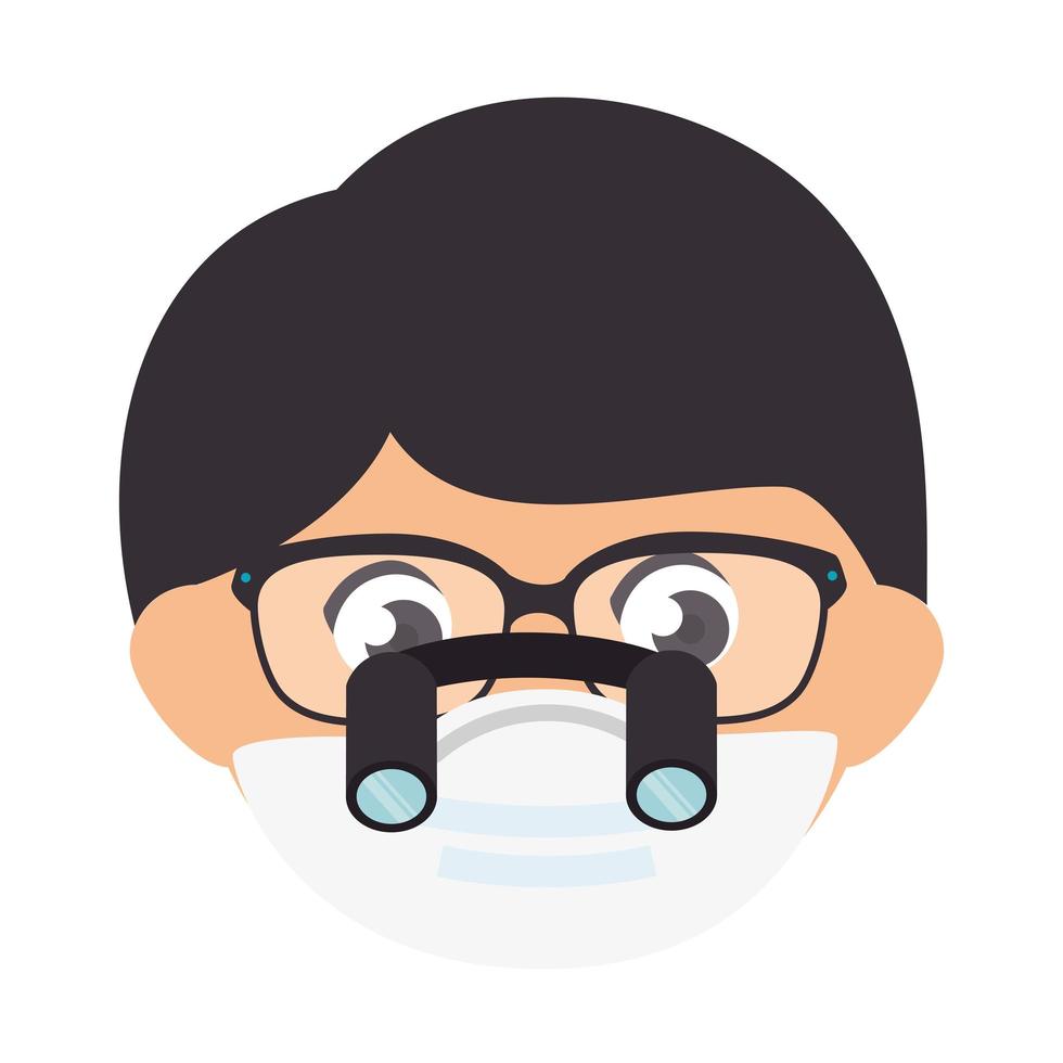 face of man using face mask with eyeglasses and binocular loupes vector