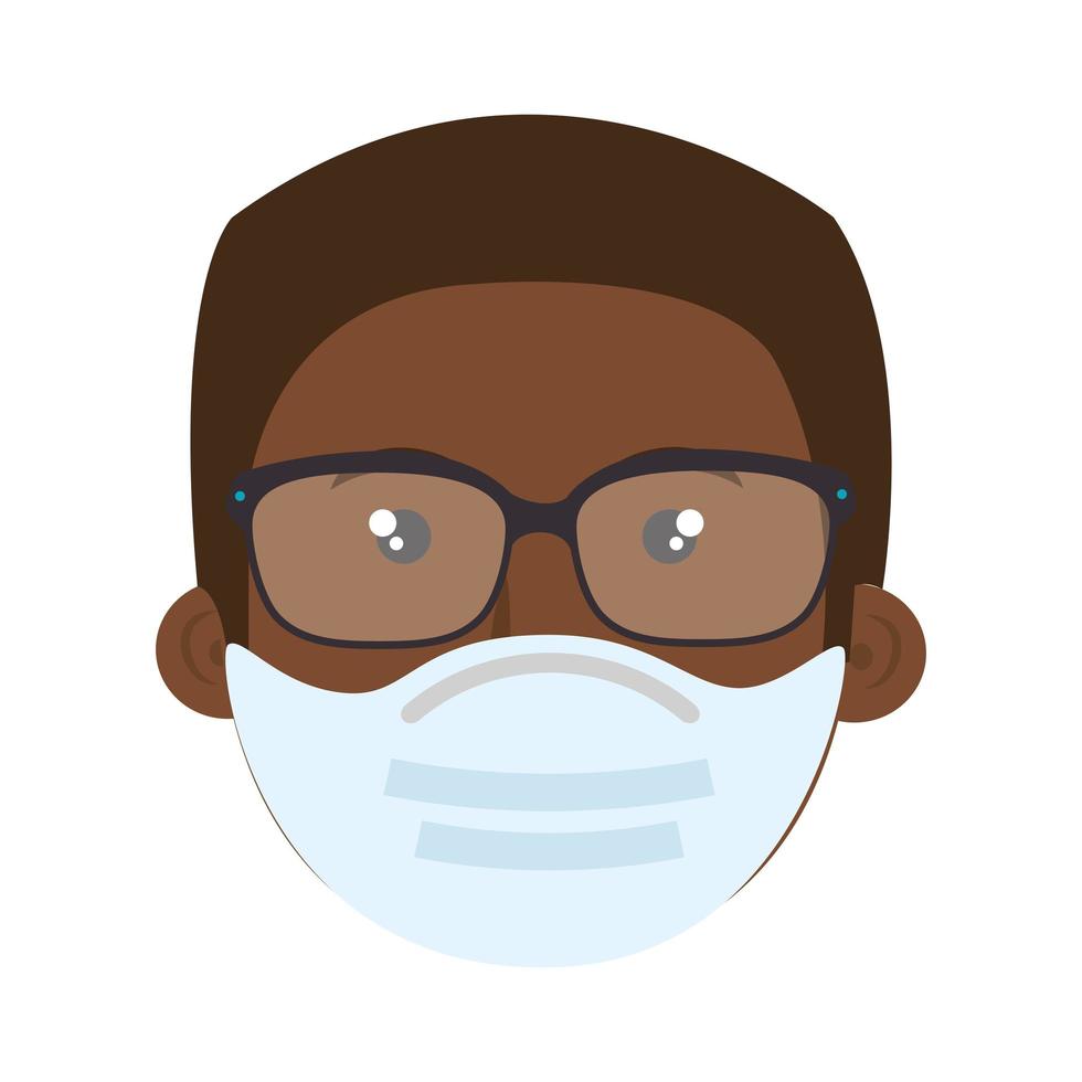 face of man afro using face mask isolated icon vector