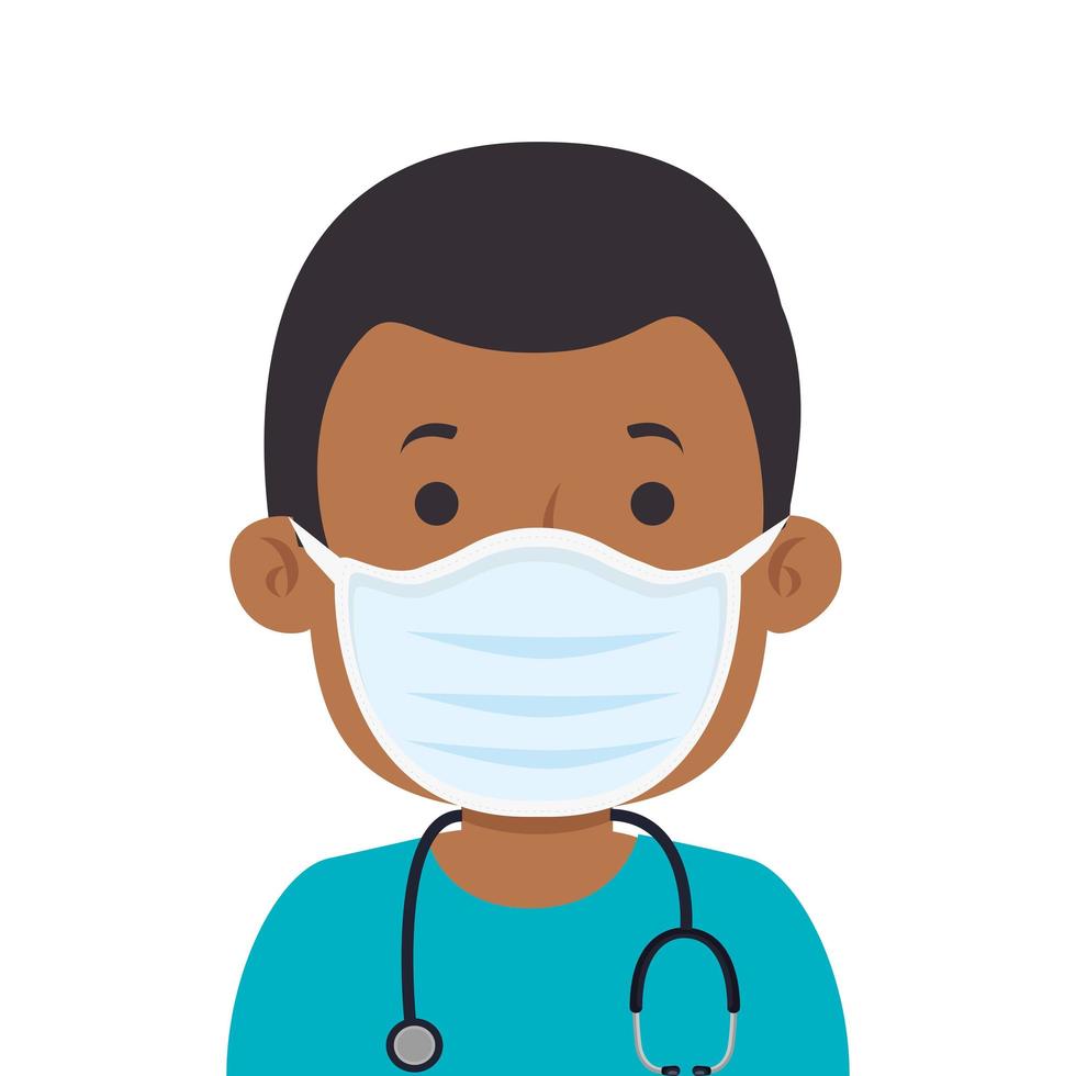 male afro paramedic using face mask with stethoscope vector