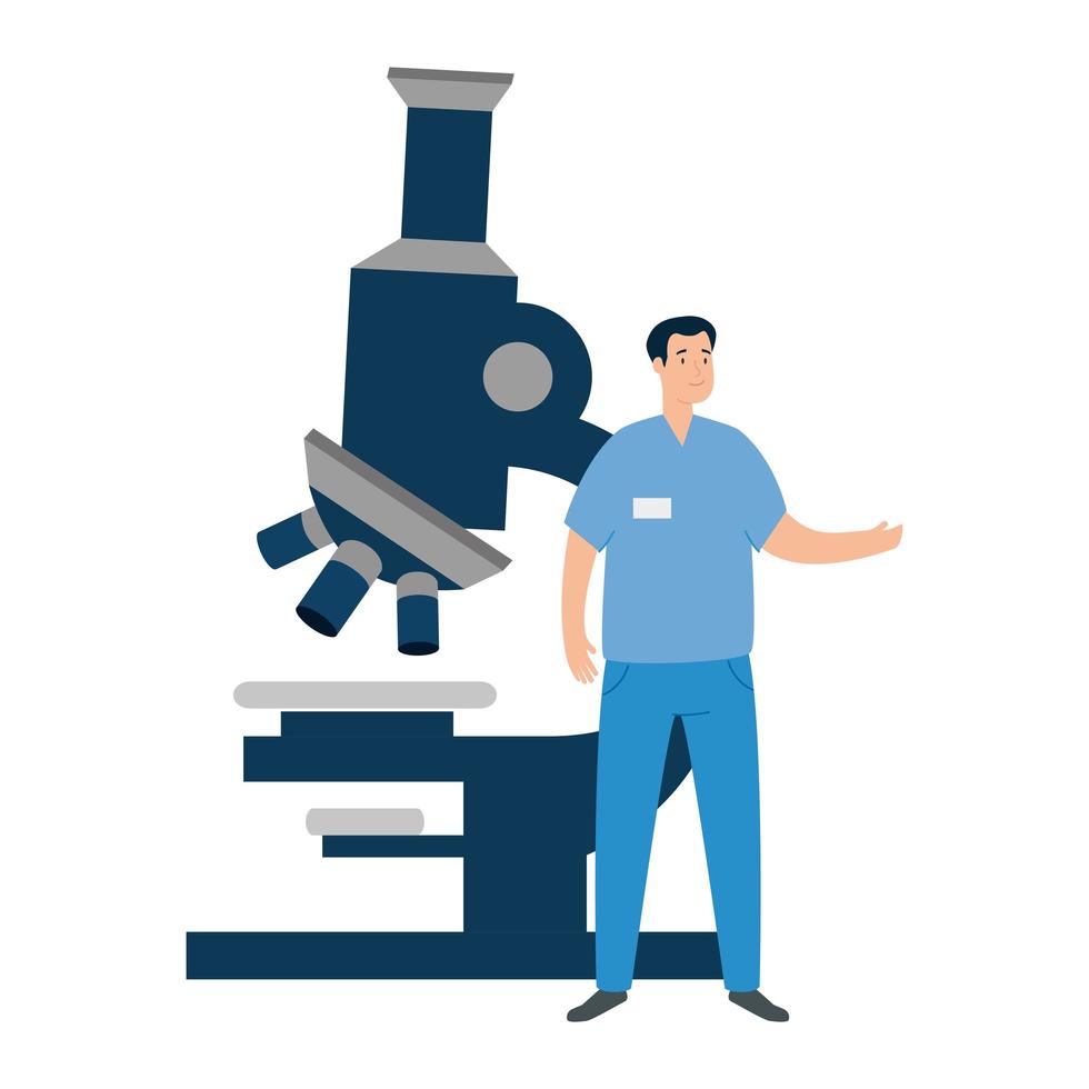 paramedic with microscope isolated icon vector