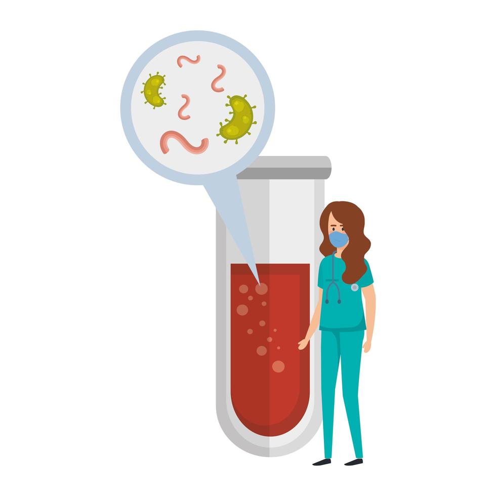 paramedic female and tube test with particles covid 19 vector