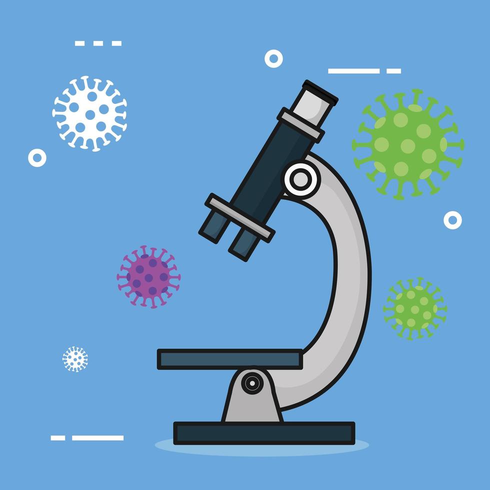 microscope with particles covid 19 icon vector