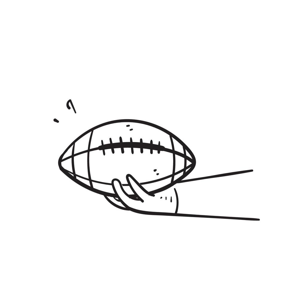 hand drawn doodle hand holding american football ball illustration vector