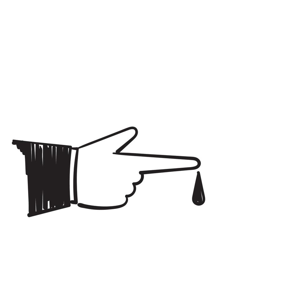 hand drawn doodle finger with drop blood symbol for medical blood test illustration vector