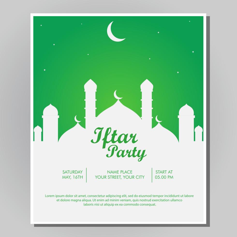 Illustration vector design of iftar party invitation template flyer. Full editable.