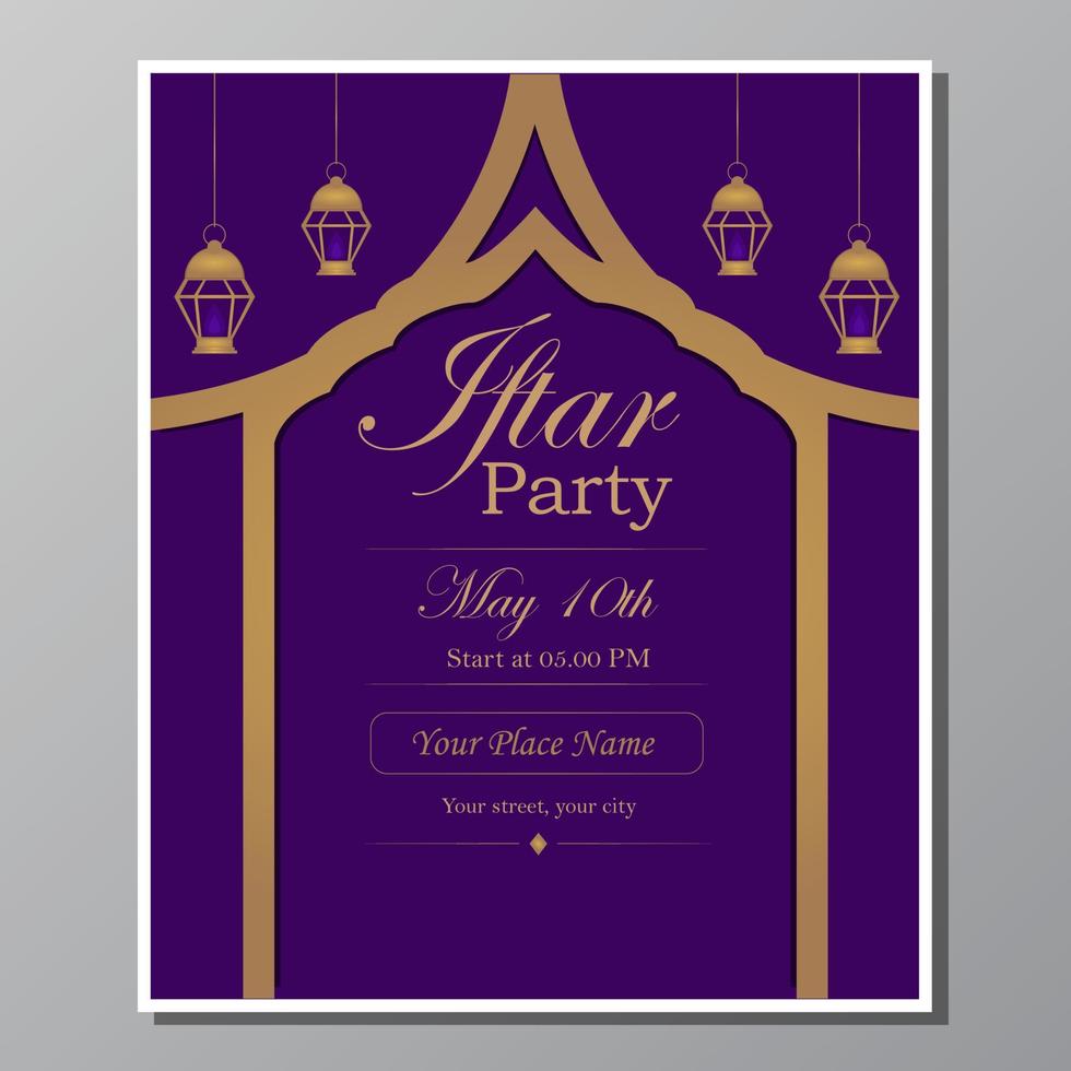 Illustration vector design of iftar party invitation template flyer. Full editable.