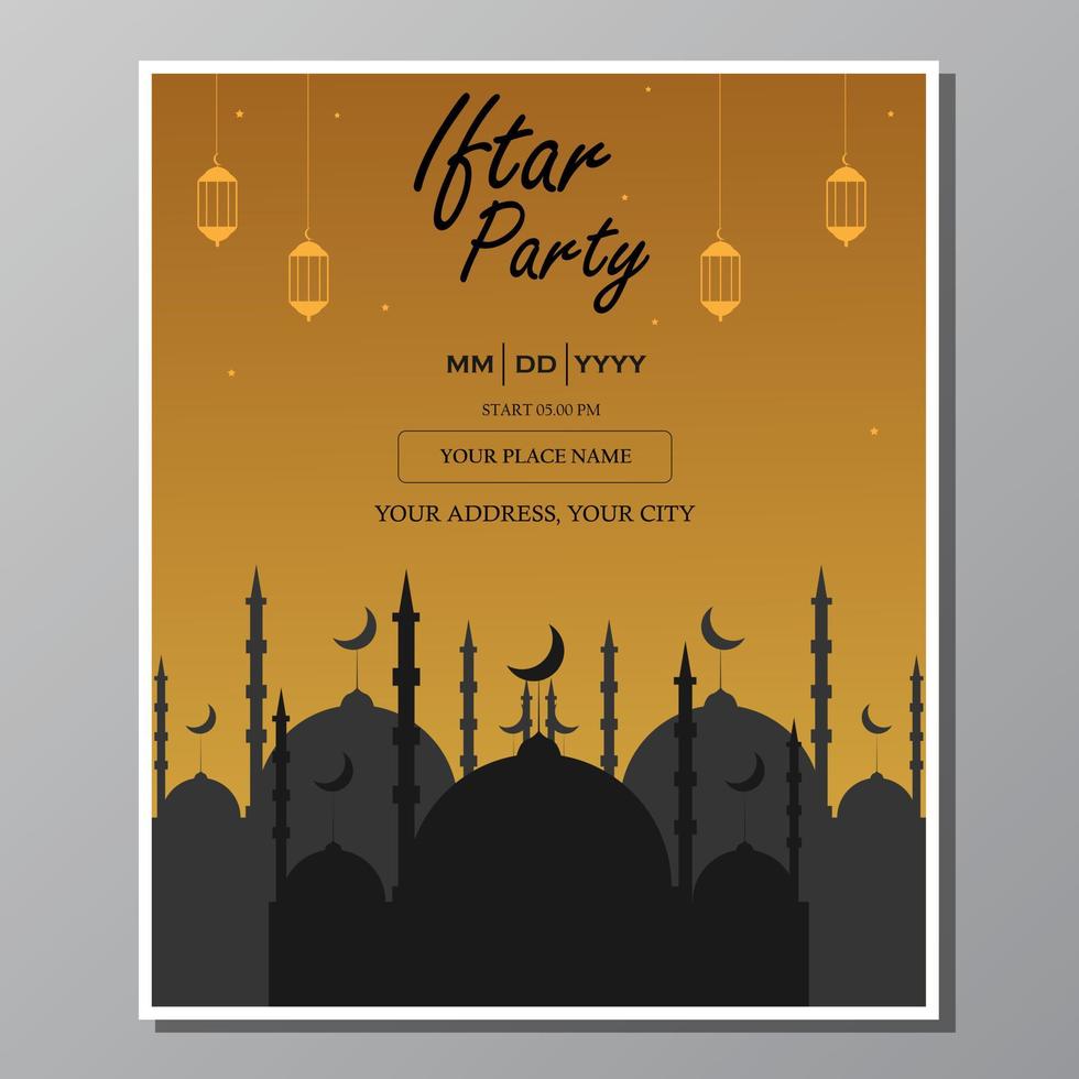 Illustration vector design of iftar party invitation template flyer. Full editable.