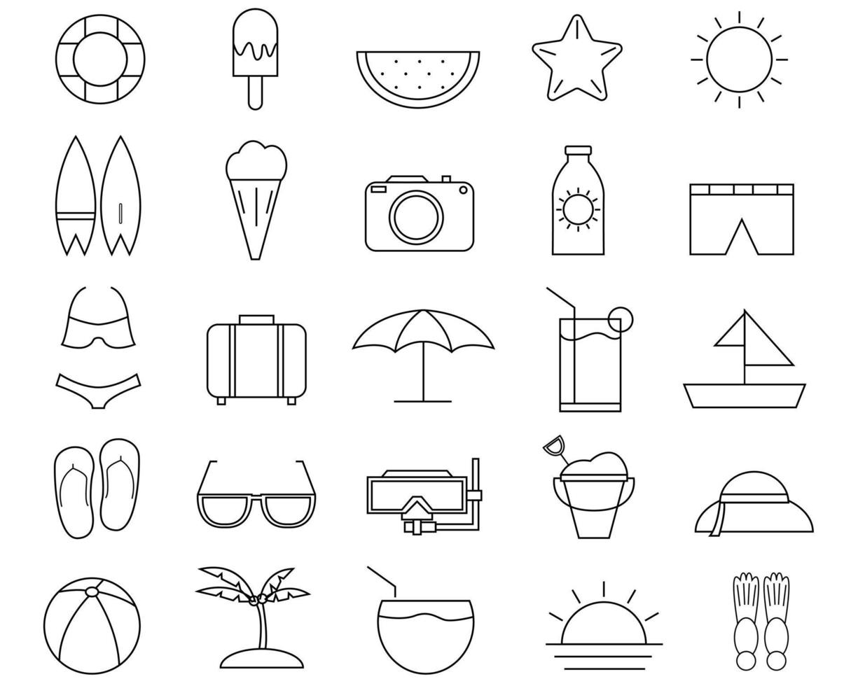 Illustration vector design of summer icon outline template. 25 icon set.