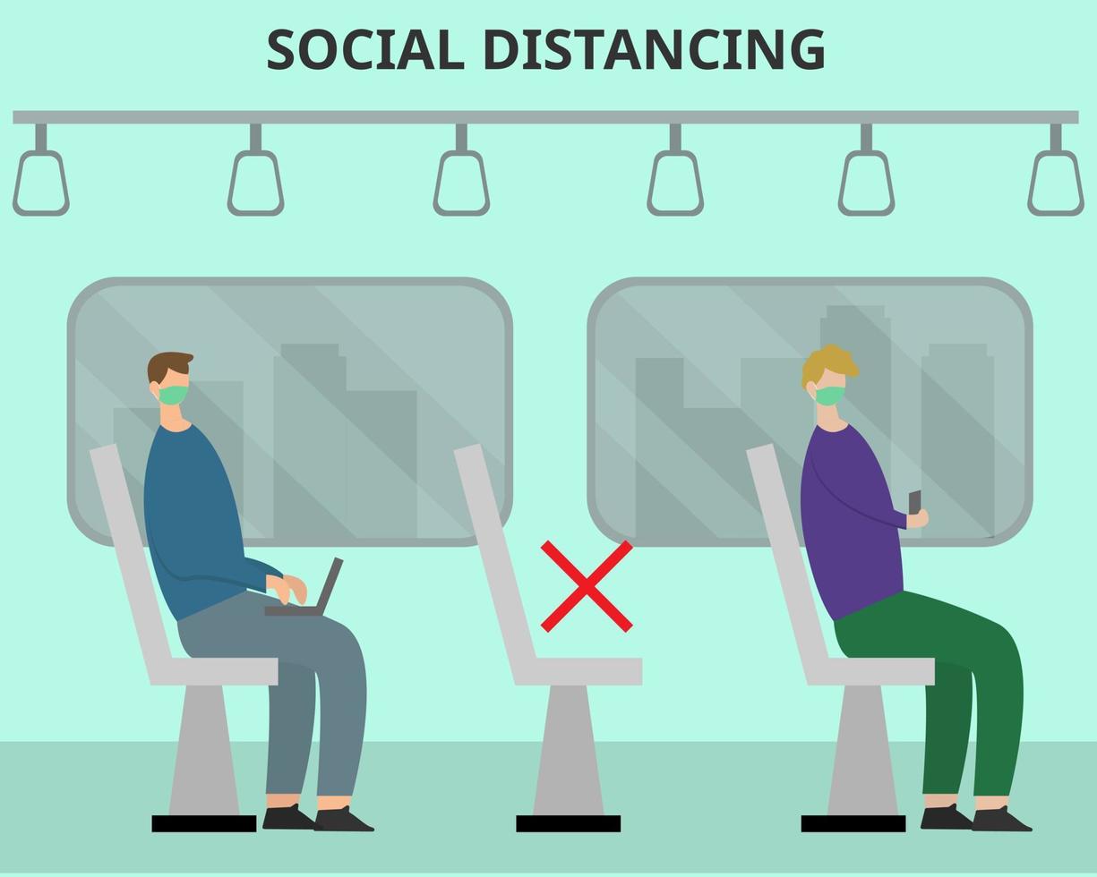 Illustration vector design of social distancing in public transportation. Avoiding the virus for new normal activities