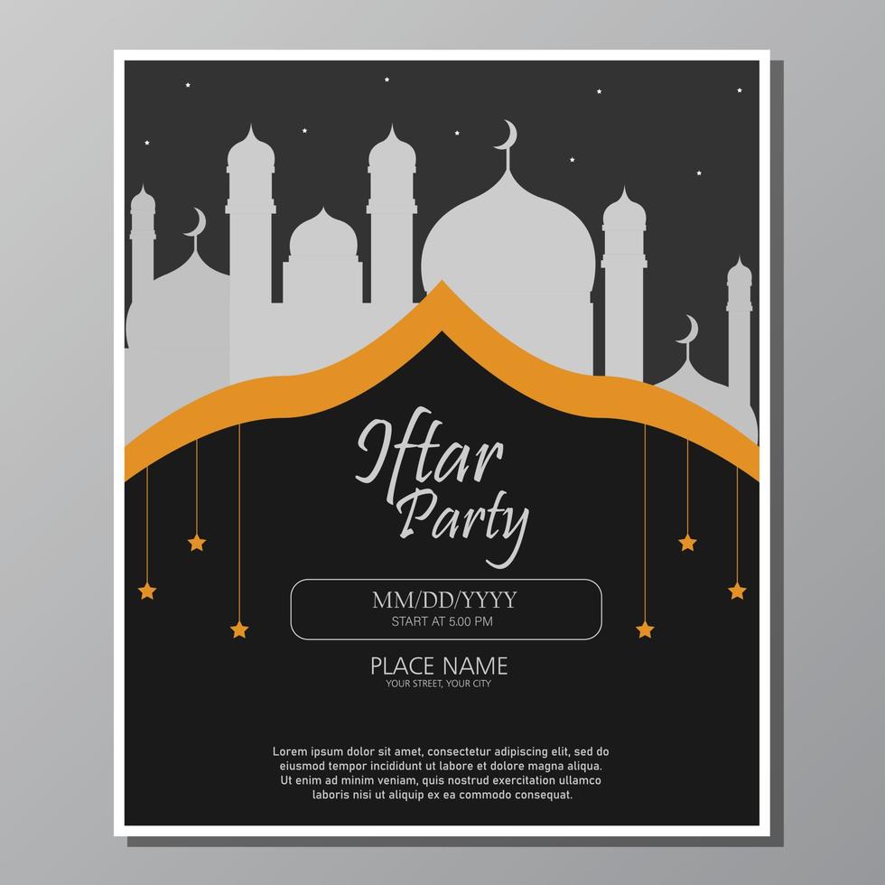 Illustration vector design of iftar party invitation template flyer. Full editable.