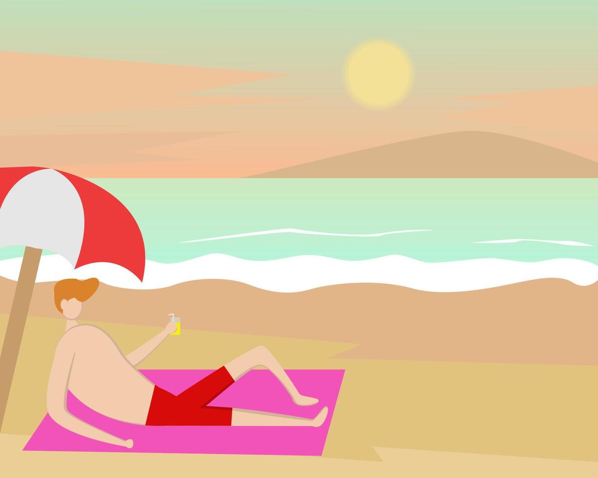 diseño de ilustración vectorial de un hombre tomando el sol en la playa vector