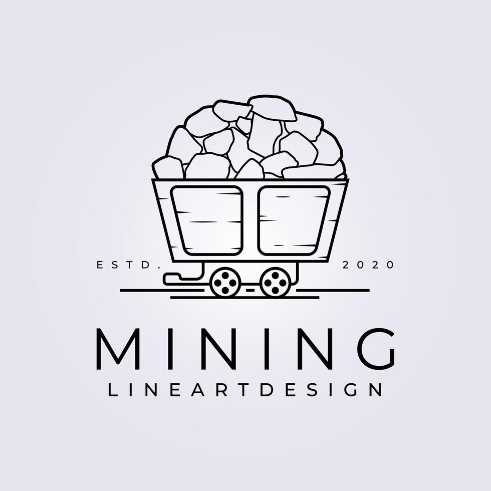 line art mining train simple logo vector illustration design