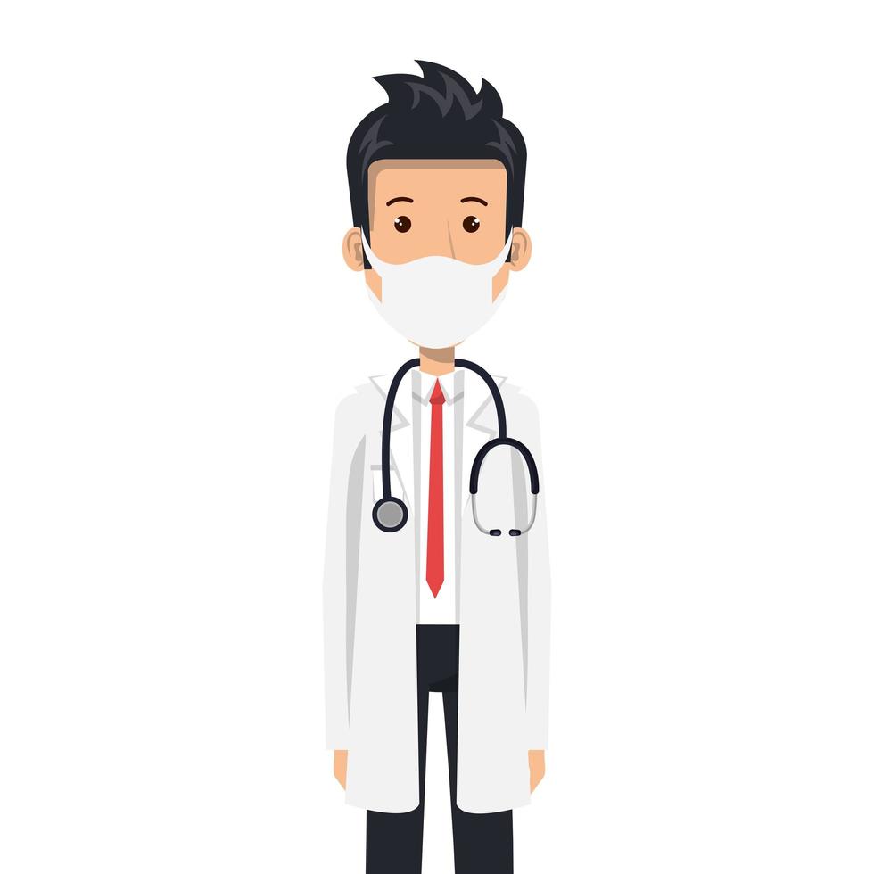 doctor male using face mask with stethoscope vector