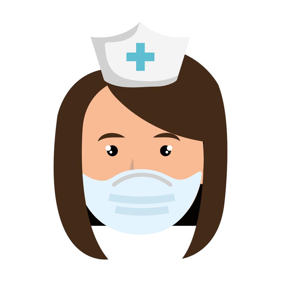 face of nurse using face mask isolated icon vector