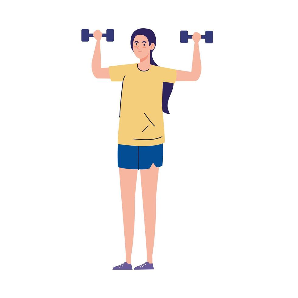 woman with weights, heavy equipment, sport and leisure vector