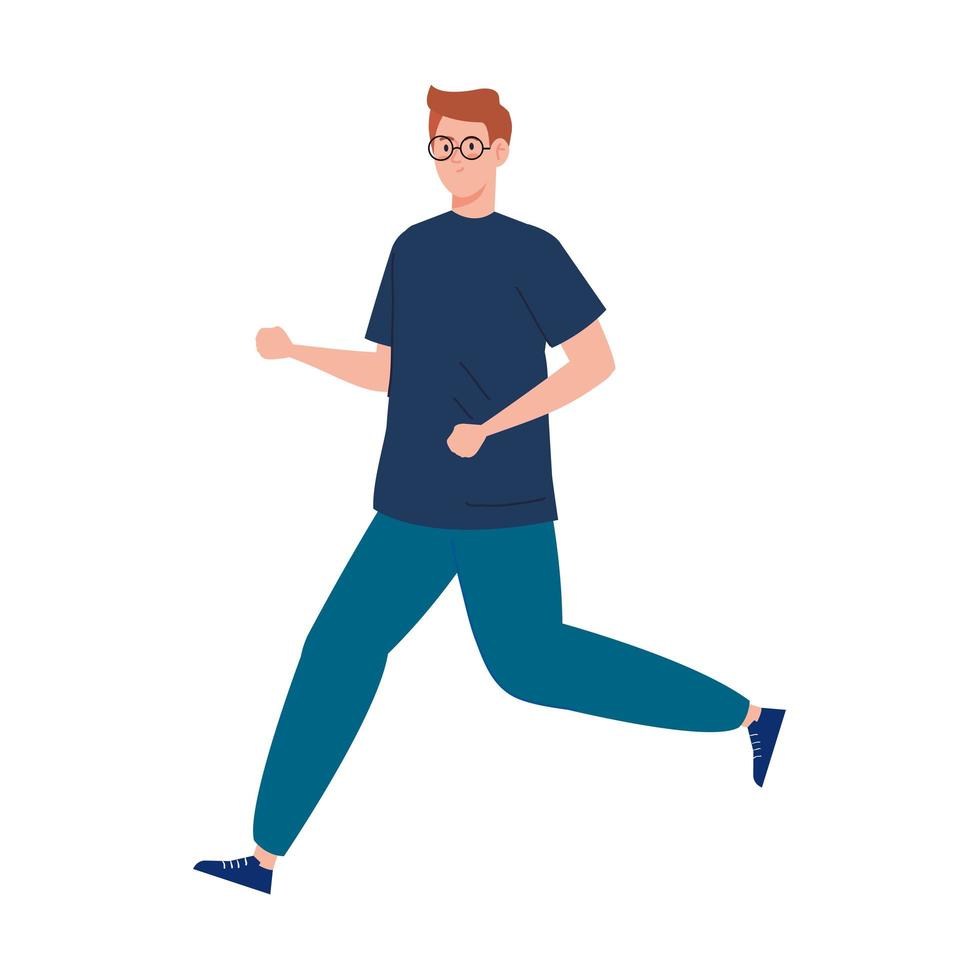 man jogging, running practicing exercise, sport competition vector