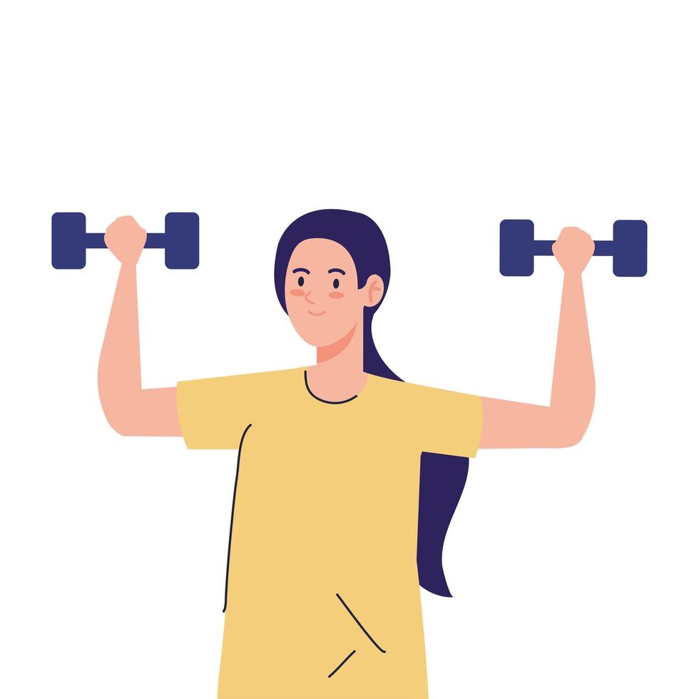 woman with weights, heavy equipment, sport and leisure vector