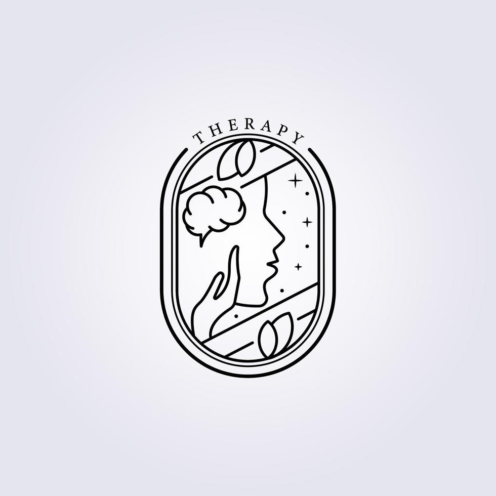 abstract hand face brain and leaves logo icon symbol linear template vector badge emblem simple minimal illustration design